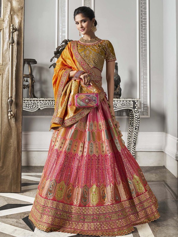 Pink Banarasi Silk Bridal Lehenga Choli